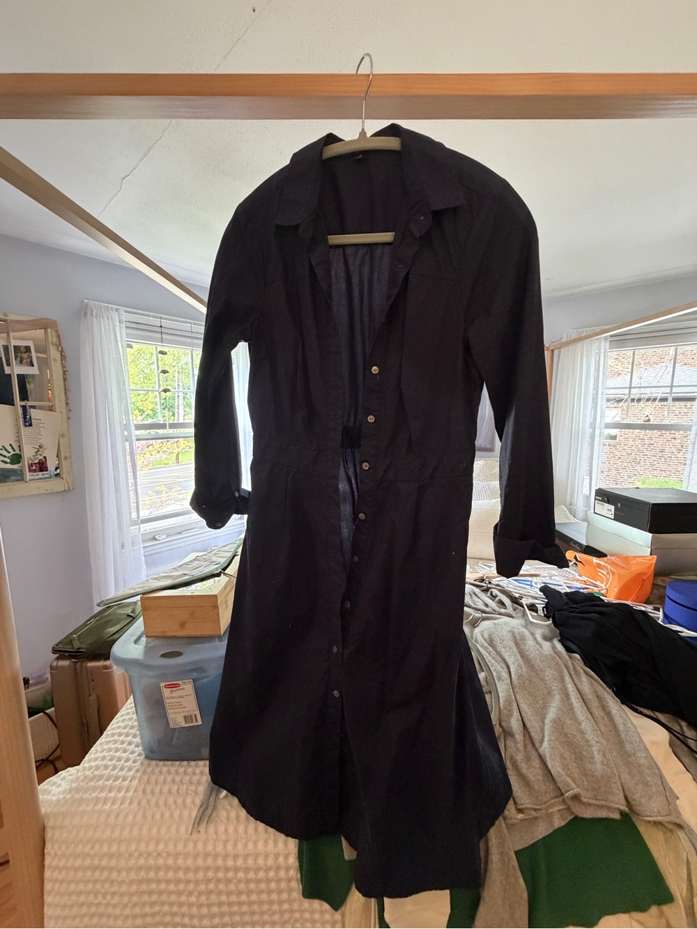 J. Crew Navy Button-Front Shirt Dress - Picture 3 of 5